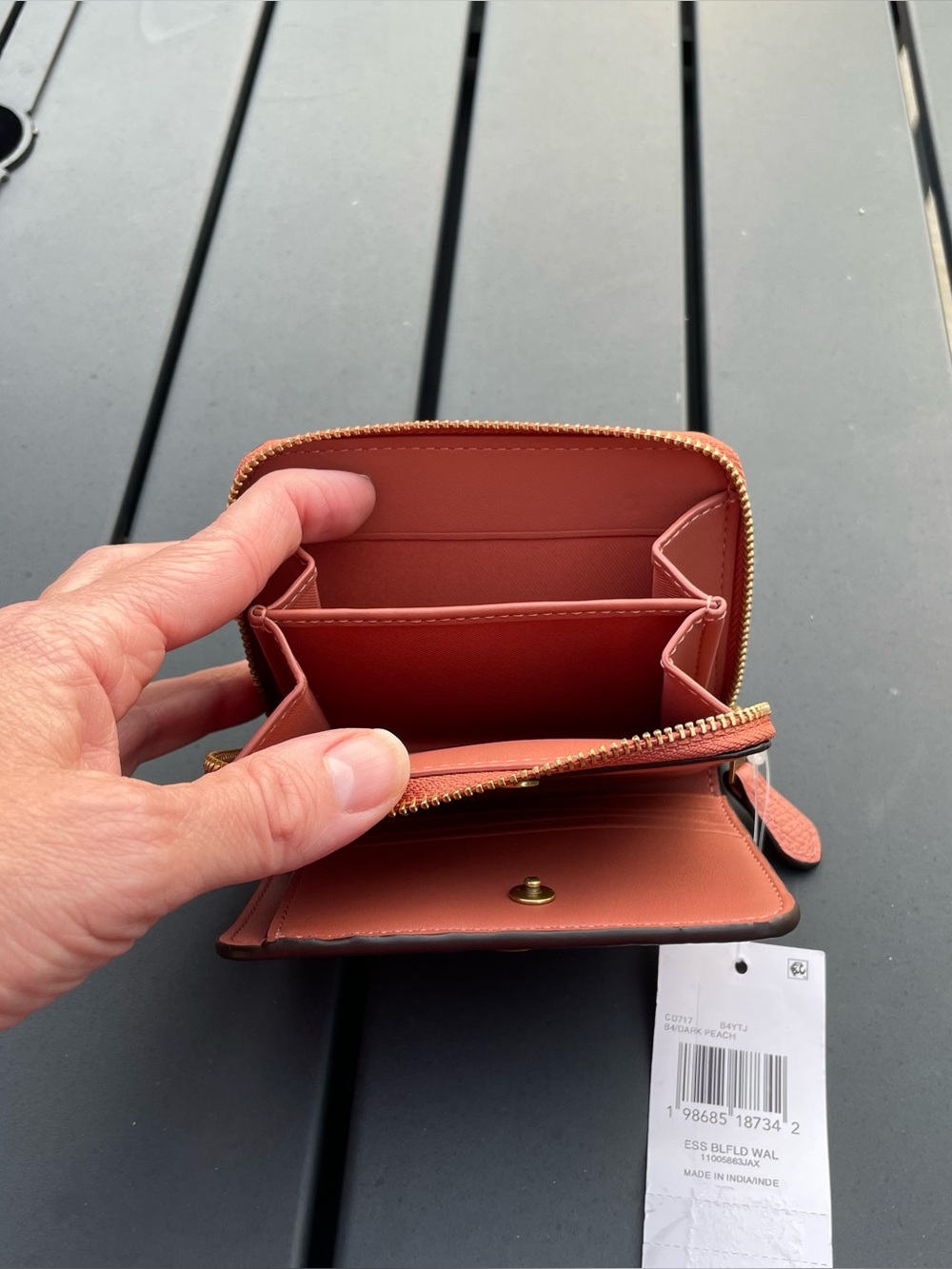 Coach Essential Billfold Wallet Polished Pebble Leather Dark Peach NEW